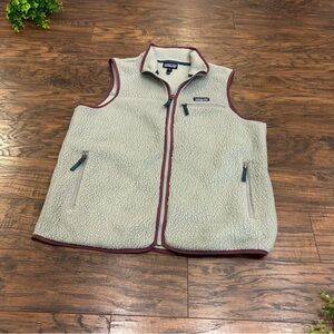 PATAGONIA Womens Retro Pile Full Zip Fleece Vest Size XL gray maroon